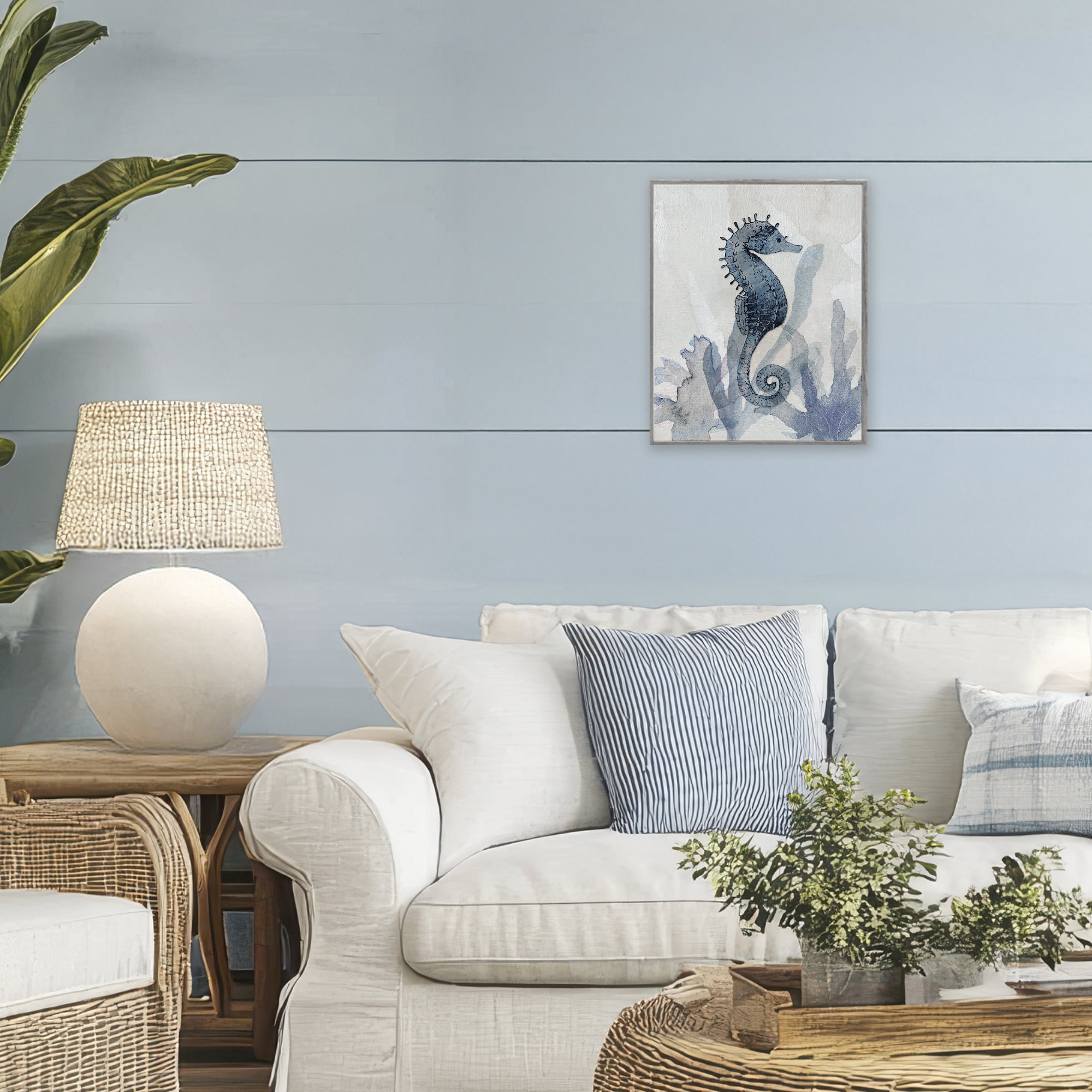 Stupell Industries Seahorse & Seaweed Impressions Gray Framed Giclee Art, design by Susan Jill
