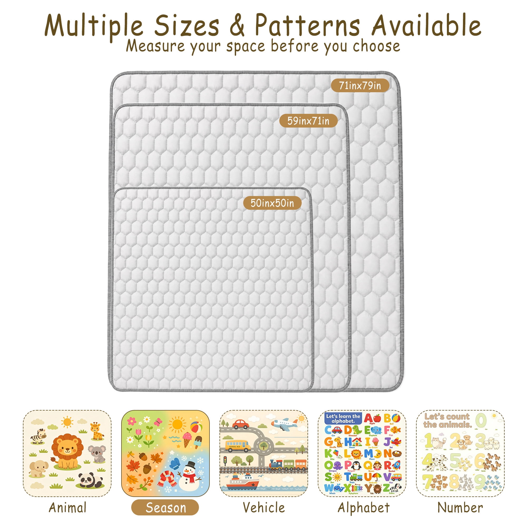 BEAUTYPEAK Baby Play Mat, 50"x50" Mat Perfect for Use Baby Playpen,Non-Slip Foldable Mat for Toddlers and Babies