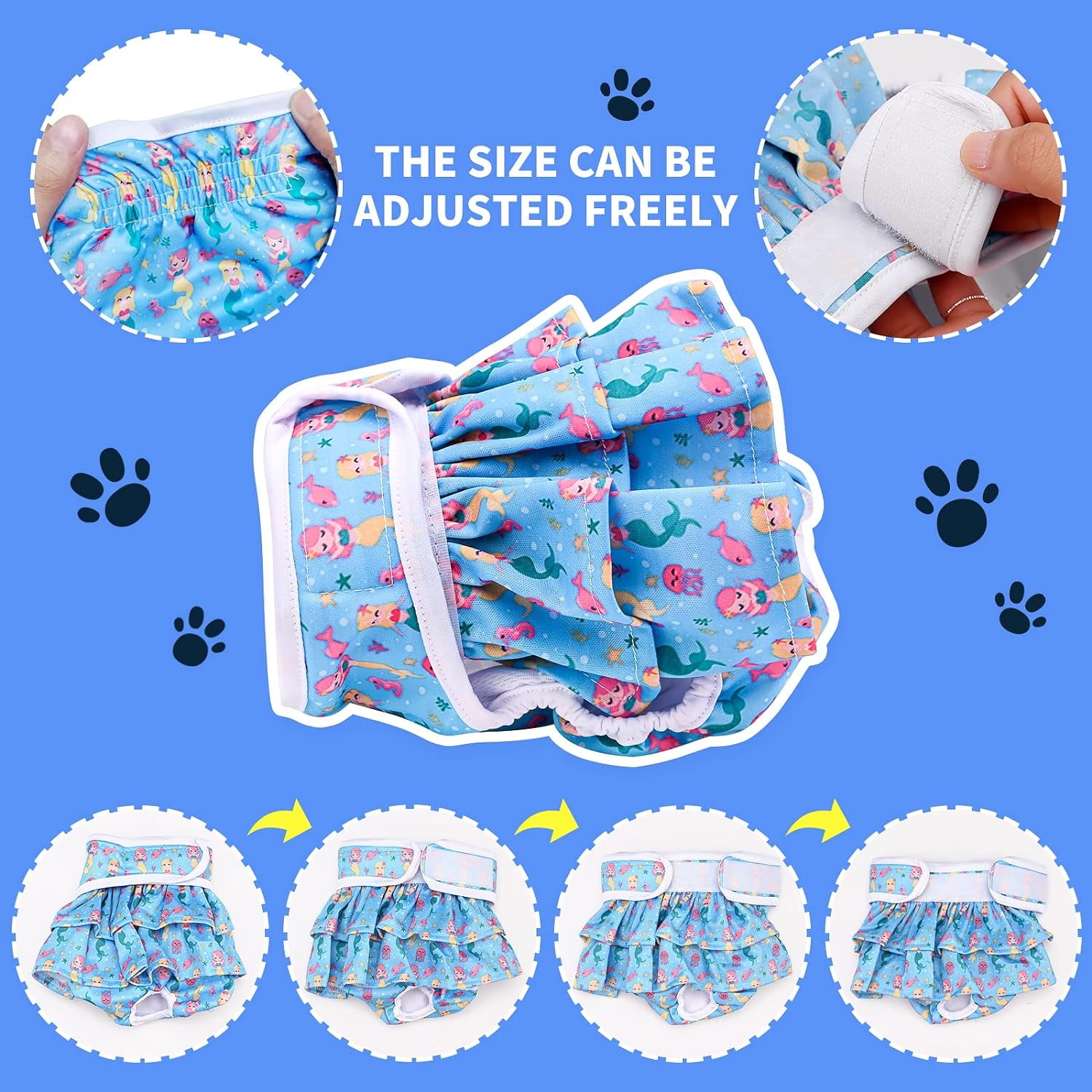 QKURT 3 Pack Reusable Dog Nappies Female, Pet Dog Nappies Super Absorbent Washable Dog Period Pants, Skirt Design Dog Season Pants Dog Diapers for Dogs in Heat, Period, Incontinence