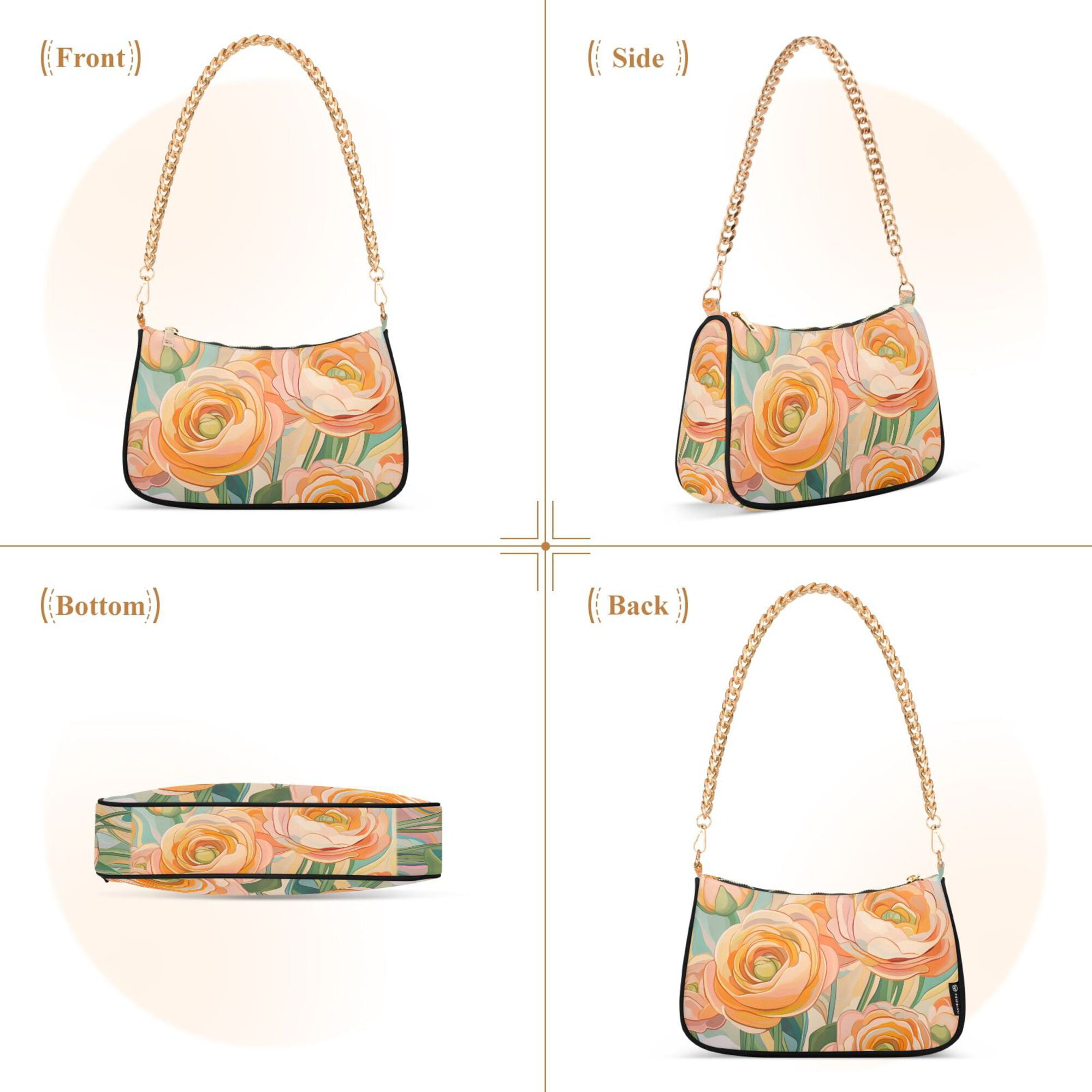 FORMRS Womens Shoulder Bag with Chain Strap Clutch Purse Cute Tote Handbag, Abstract Floral Art