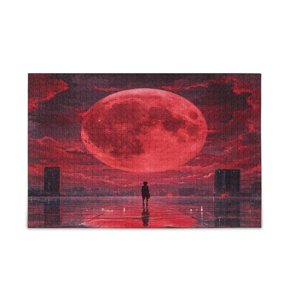 WOBOGO Red Moon Puzzle Challenge 500 Piece Jigsaw Suitable for Game Night Finished Size 20.5 x 14.9in