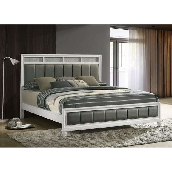 Bed Frame White and Grey Upholstered California King Panel Bed