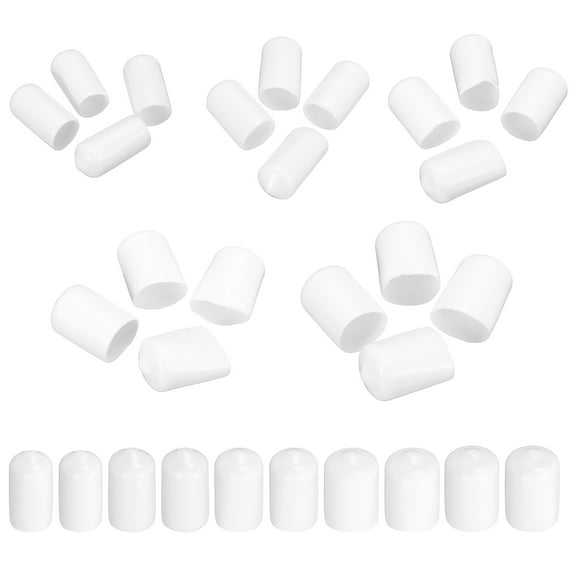 Uxcell 50Pcs Round End Protective Caps Rubber Cover 3/8" 3/8" 7/16" 1/2" 1/2" White Screw Protector for Screw Bolt, Plumbing Pipe