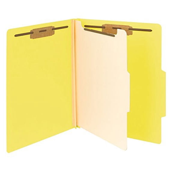 Top Tab Classification Folder, One Divider, Four-Section, Letter, Yellow, 10/box