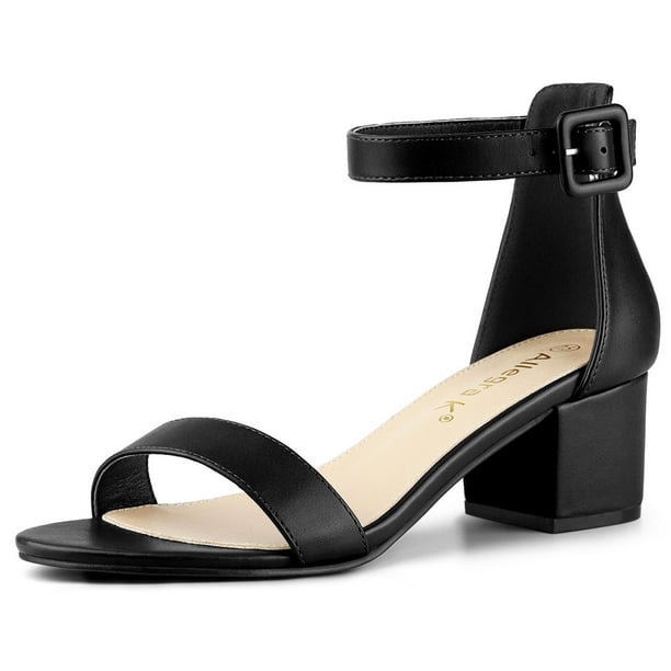 Sandalias De La Correa Del Tobillotacón Bajo Bloque Punta Abierta Para Mujer - Negro/US 8.5, EU 40