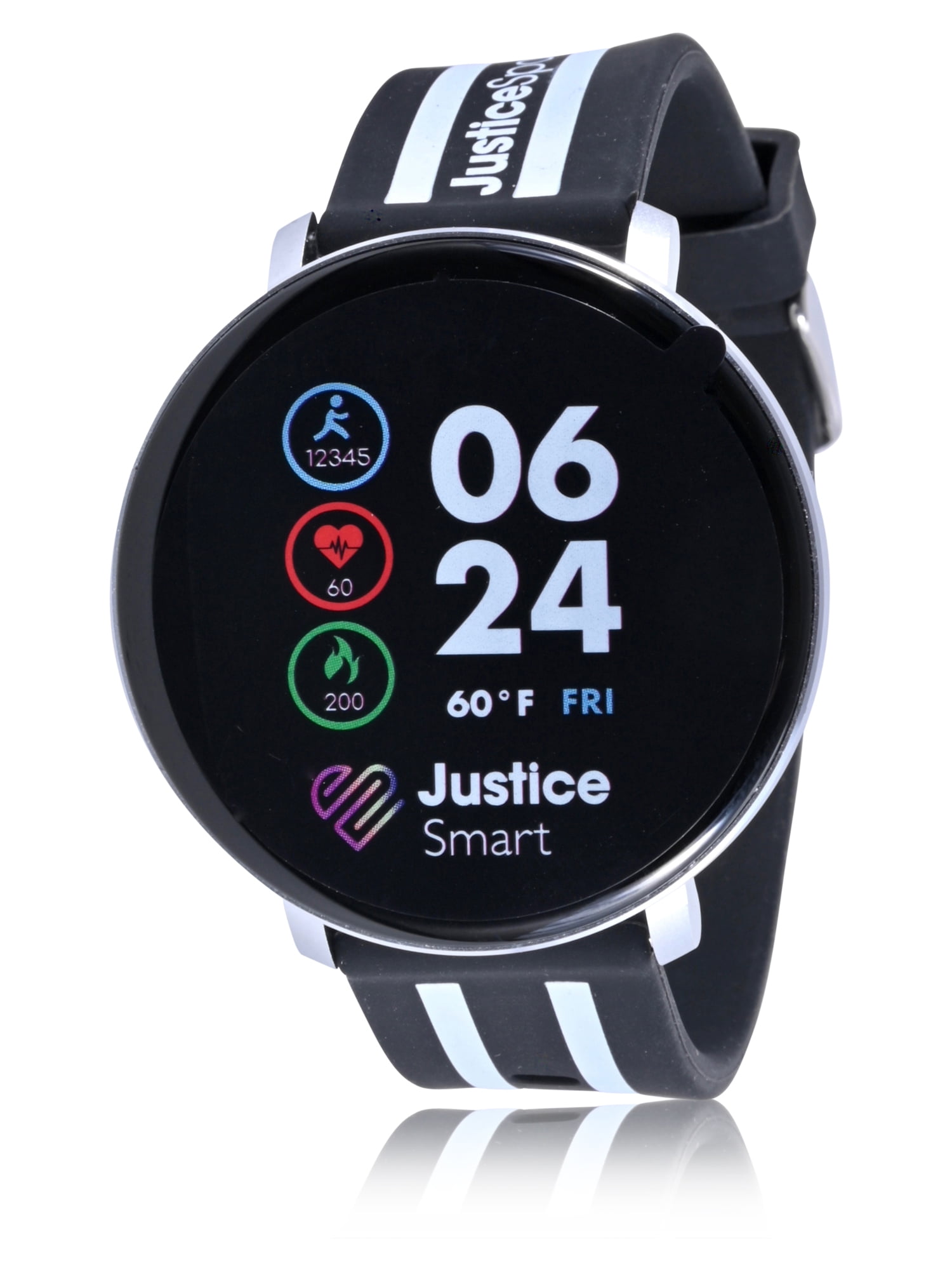 Justice Girls Tween Sport Smartwatch with Perforated Band in Black/White - JSE4216WM