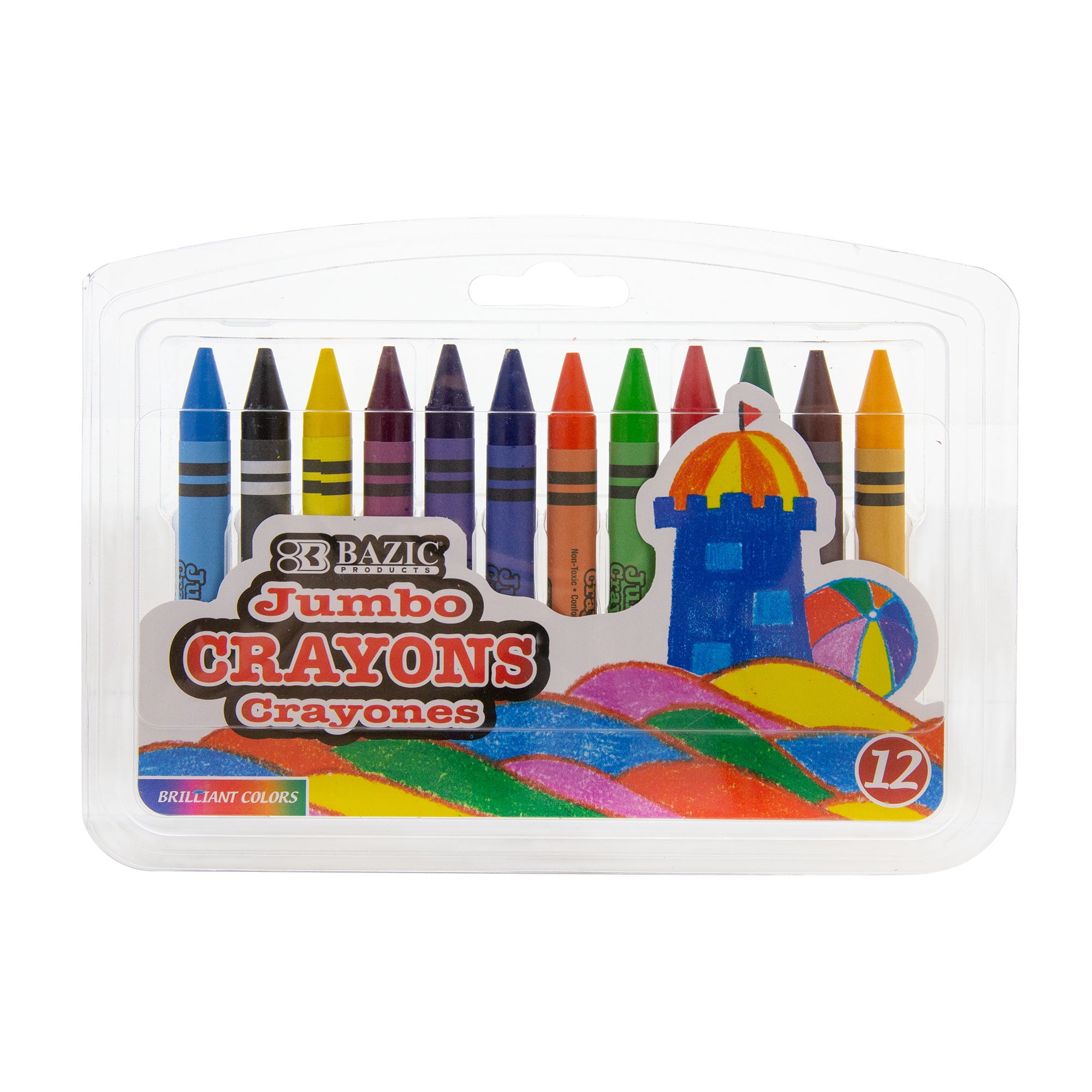 BAZIC Crayons Jumbo 12 Color, Assorted Color Coloring Crayon Set, Non Toxic Drawing Crayons for