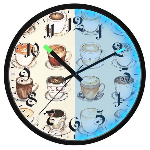 Ryvnso Coffee Lover 12 Inch Night Light Wall Clock Luminous Silent Battery Operate Clocks