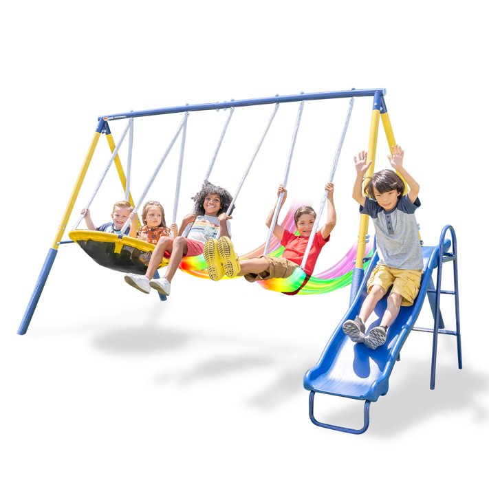 Sportspower Starlight Metal Swing Set with LED Swings, Saucer Swing, 5ft Slide and Bonus 4pc