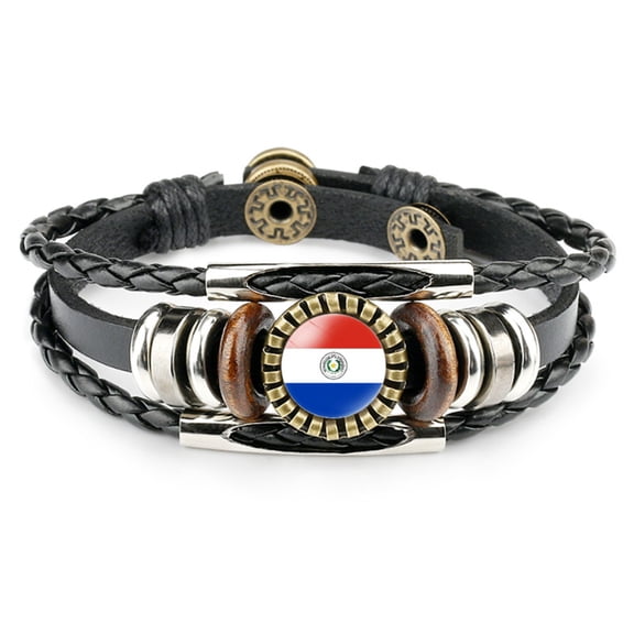 Uijokdef Country Flag Leather Bracelet, Multilayer Black Leather Bracelets (South America )
