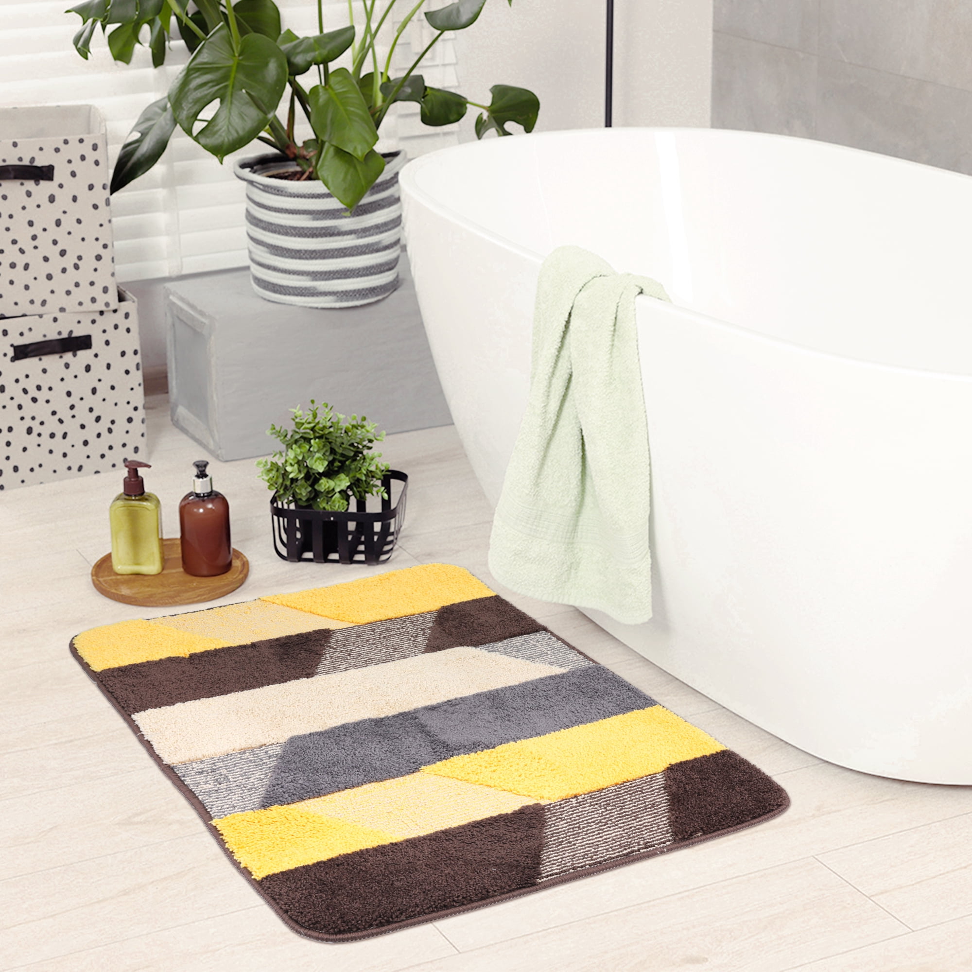 Unique Bargains Soft Bath Mat Non Slip Washable Rug Quick Dry Bath Rugs Brown 16" x 24"