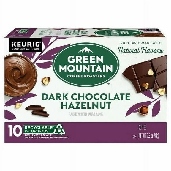 Green Mountain Coffee Roasters Dark Chocolate Hazelnut Coffee, Keurig Single Serve K-Cup Pods, 10 Count