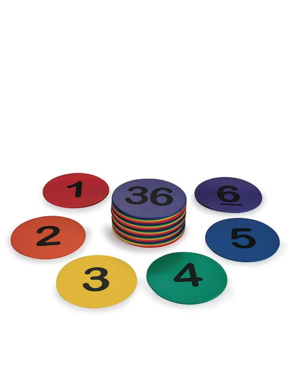 S&S Worldwide Spectrum 5" Numbered, Anti-Skid, Soft Round Vinyl Spot Markers for PE / Gym Classes, Class Room Activities and Games, Assorted Colors. Pack of 36.