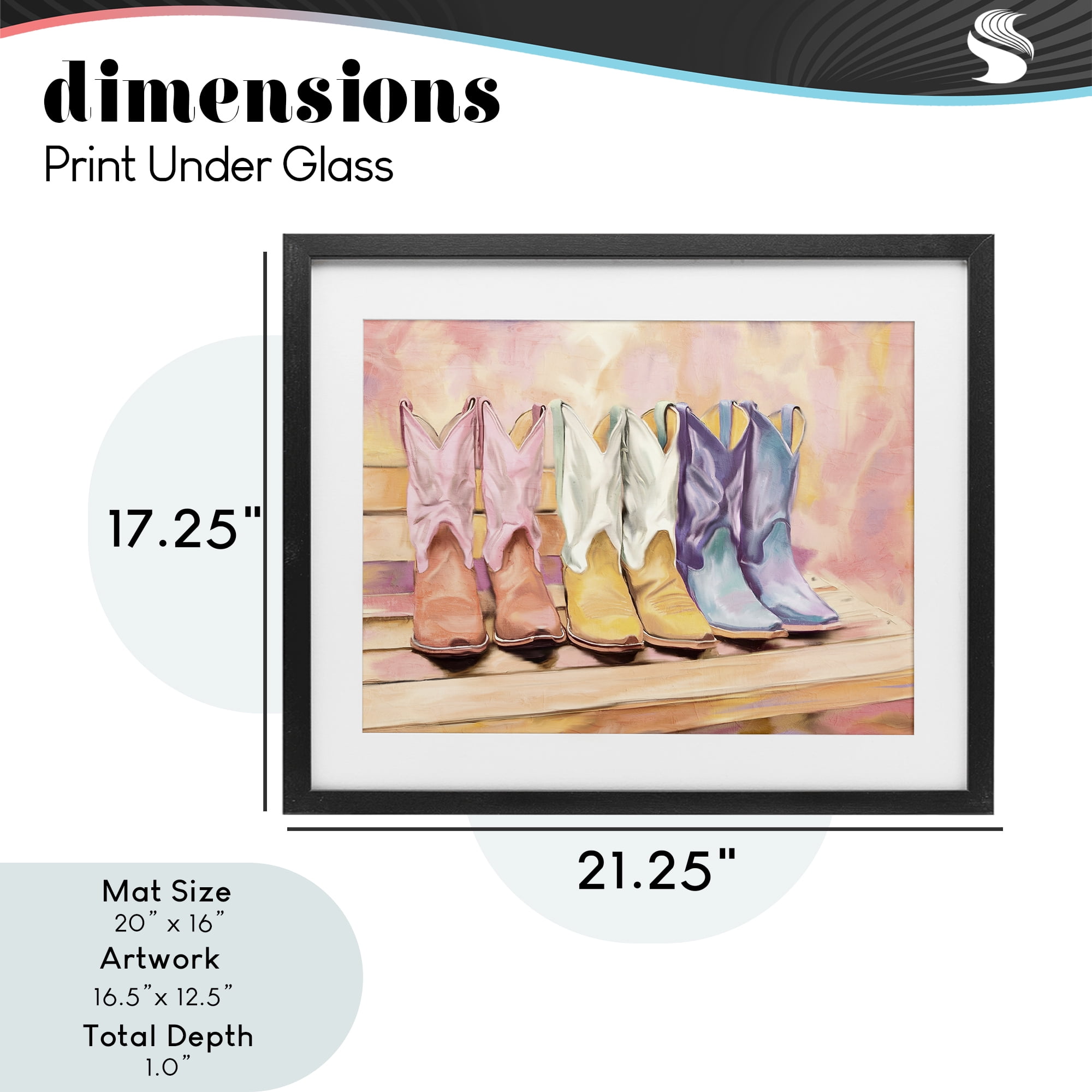 Painted Boots Trio Black Framed Print Under Glass, design by Kim Allen