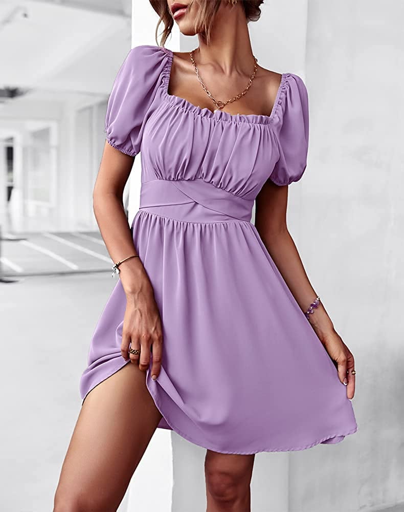 Chic CHRONSTYLE Low Cut Puff Sleeve Purple Casual Dress For Women Square  Collar, Side Drawstring, Bodycon Fit Perfect For Fall/Spring Parties,  Office And Casual Wear Style #230412 From Cong02, $8.9