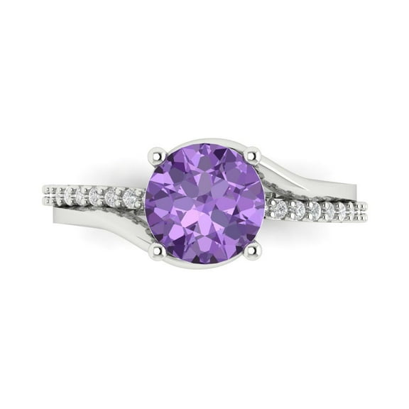 Solitaire with Accents Engagement Ring for Women - 1.71ct Simulated Alexandrite in 14K White Gold Promise Ring