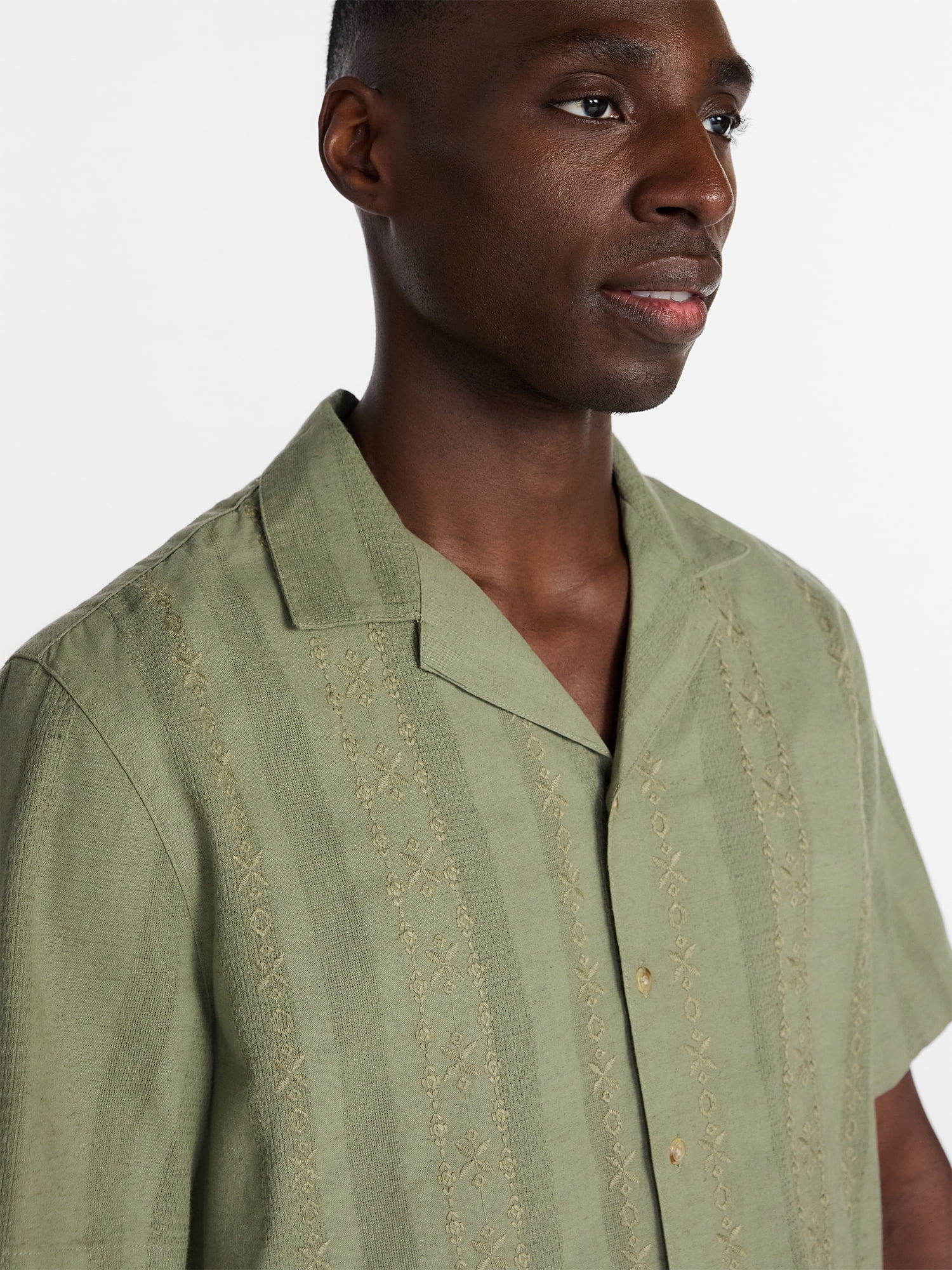 George Men's Embroidered Camp Shirt with Short Sleeves, Sizes S-5XL