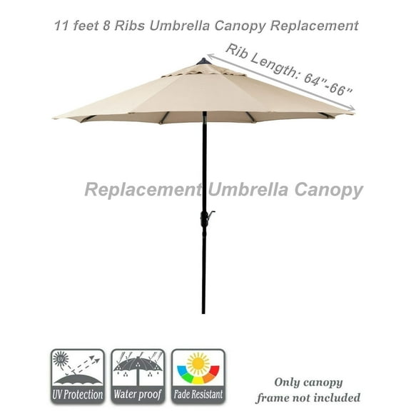 Outdoor Patio Umbrella Replacement Canopy for 11ft 8 Ribs Sun Protection UPF 50  Replacement Umbrella Canopy, Beige