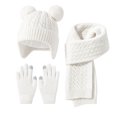 thumbnail image 6 of KPOPLK 3Piece Girls Boys Solid Color Beanie Hat Glovs Set Fleece Lined Winter Hat with Pom Pom for Cold Weather(3-8 Years,White), 6 of 6