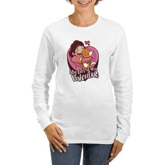 CafePress - My Cat Is My Valentine Long Sleeve T Shirt - Women's Long Sleeve Graphic Casual T-Shirt