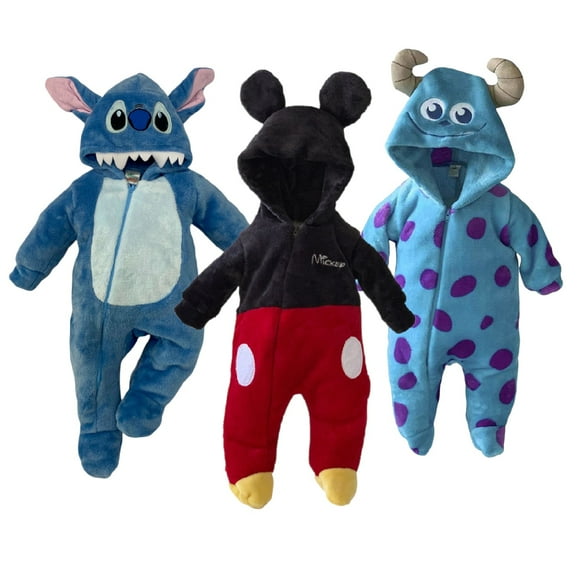 Kit 3 Mamelucos con Gorro Bordado Disney Stitch, Mickey Mouse, Sulley Disney KitB406