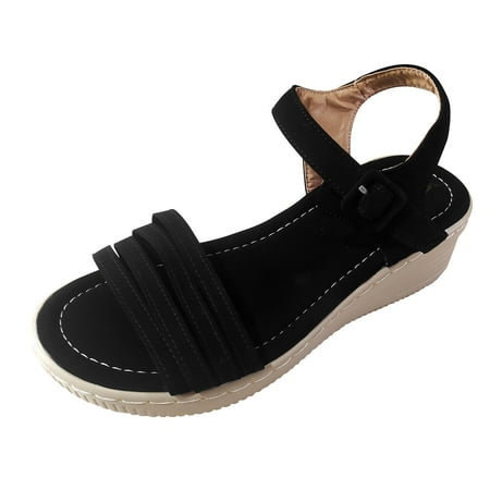 

Qufokar Knee High Wedge Boots for Women Sandals for Women Wedge Slippers Ladies Fashion Solid Color Leather Strap Combination Buckle Open Toe Wedge Platform Sandals