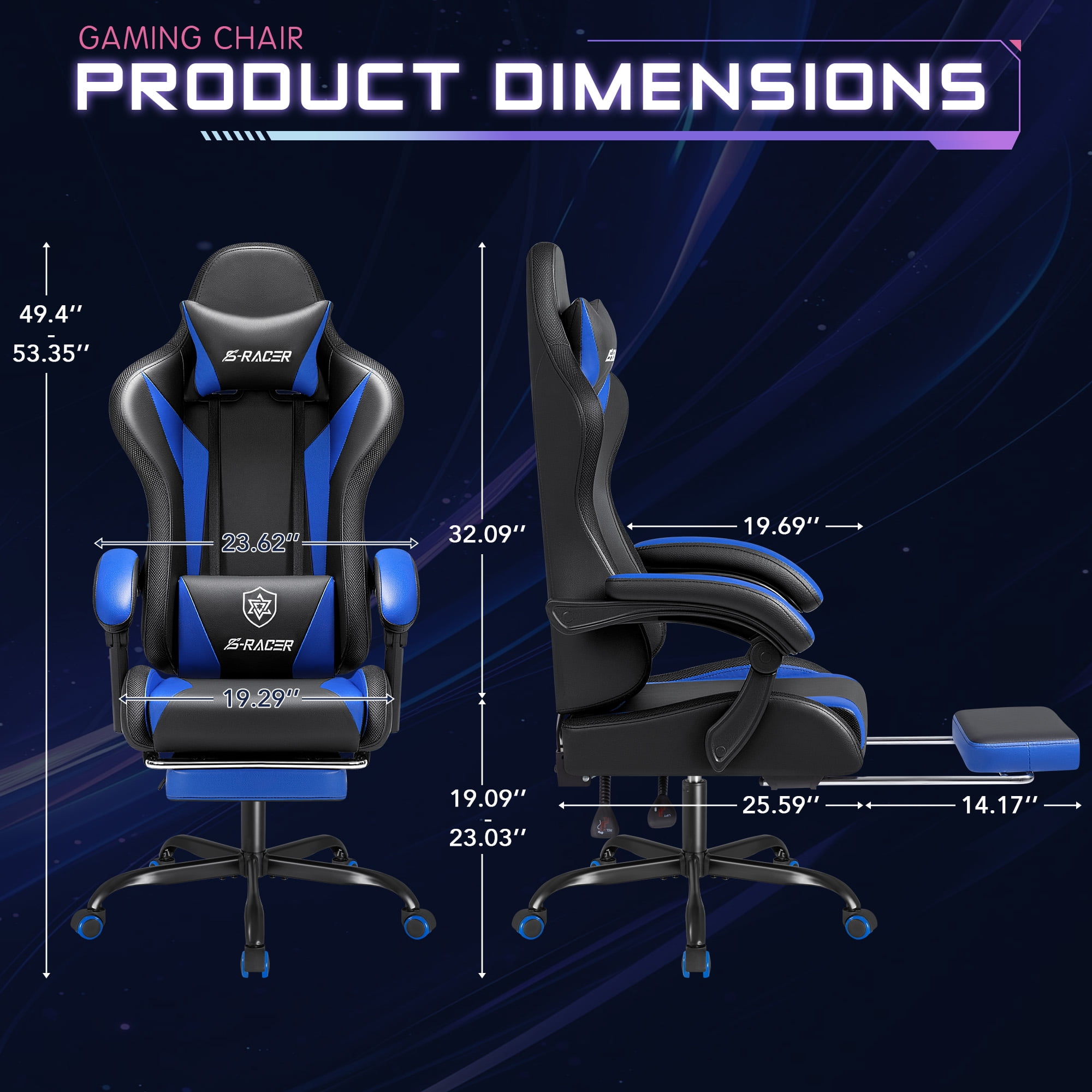 Homall RGB Gaming Chair Massage Reclining Racing Chair with APP & Remote Control, Audio Sync LED, Footrest & Headrest, Blue