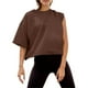 thumbnail image 1 of Camiseta de manga corta para yoga para mujer - Corte holgado, poliéster-spandex ligero, top deportivo informal para actividades en interiores y exteriores, 1 of 4