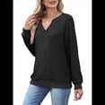 thumbnail image 3 of Sudaderas de Mujer, Camisetas de Larga con Cuello en V, Camisetas Básicas Informales para Otoño e Invierno. Negro L, 3 of 10