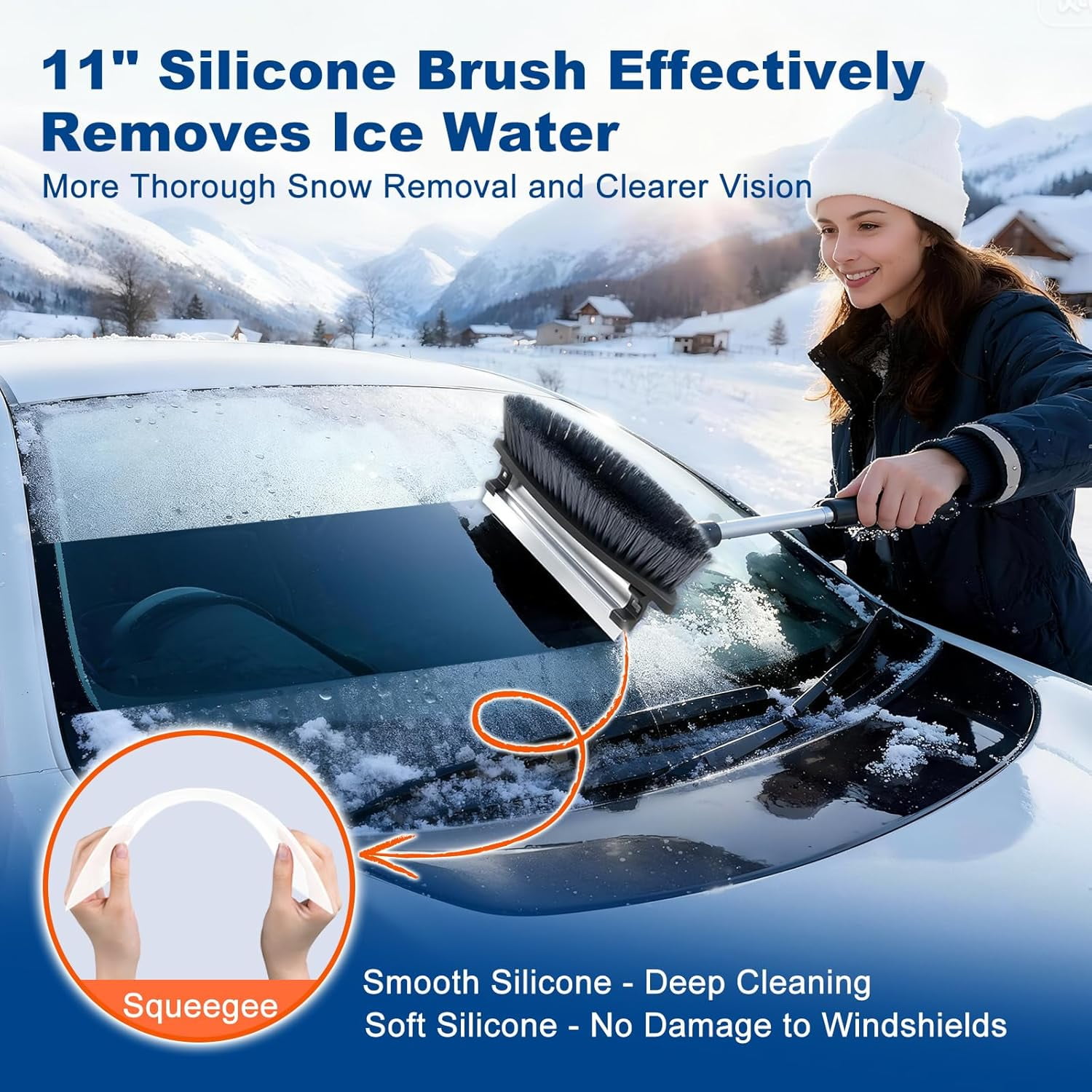 Car Snow Brush Ice Scraper Remover With Squeegee 40 Inch Long Handle