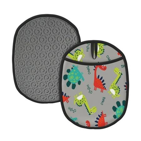 

2pcs Silicone Pot Mat Mitten Heat-Resistant Quilted Liner Oven Hot Pads With Pockets For Women Men Kitchen Cooking Bbq Baking Cute Dinosaur Colorful