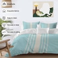 thumbnail image 4 of Aqua Beige Striped Bedding 3 Piece Duvet Cover Set Twin Size, Modern Farmhouse Retro Lines Soft Microfiber Comforter Cover with Zipper Closure & Pillowcases, Wrinkle & FadeResistant Quilt Cover, 4 of 9