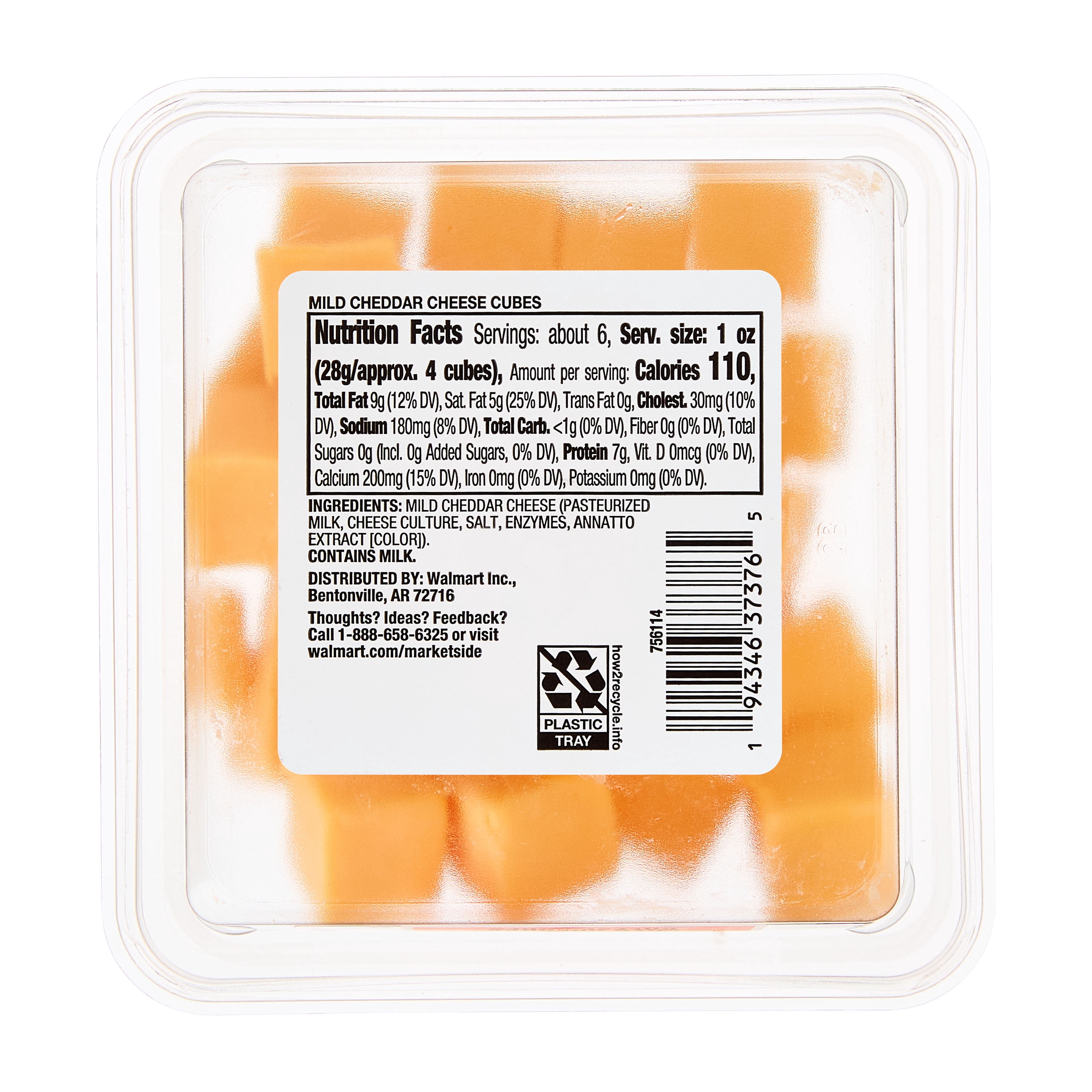 Marketside Cubed Mild Cheddar Cheese Cup, 6 oz Plastic Cup (Refrigerated)