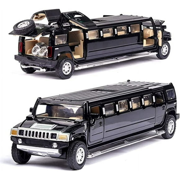 1:32 Alliage pour Hummer H2 Modèle Extensible de Limousine Système de Moulage sous Pression en Métal Son et Lumière Inverser Tirer Flash Musique (Couleur : Noir) Figurines d'Action Cadeau Meilleur Cadeau pour Adultes Enfants Figurine