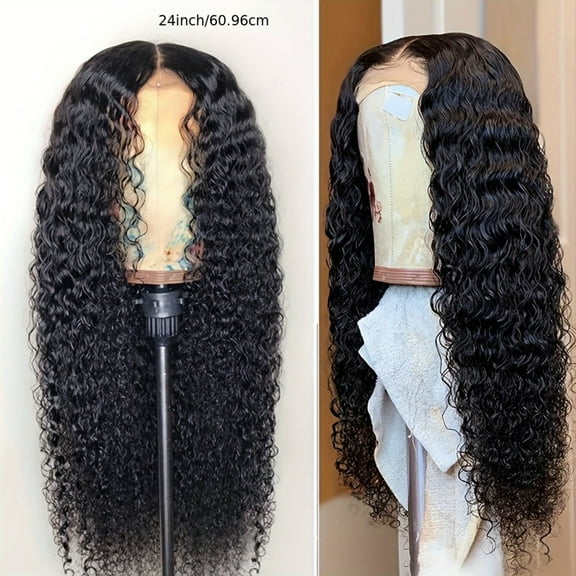 Glueless Long Loose Curly Lace Front Wig - Natural Black, Pre-Plucked 13x4 Free Part, Heat Resistant Synthetic Hair, 24" with Adjustable Straps & Combs for Women.