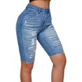 thumbnail image 1 of Bermudas de mezclilla para mujer, informales, de verano, con dobladillo sin rematar, azul medio, XXL, 1 of 5