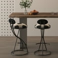 thumbnail image 2 of Round Upholstered Velvet Bar Stools Football Print Kitchen Chairs- Set of 2, Black, 2 of 9