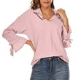 thumbnail image 1 of Moda mujer Casual sólido manga larga suelta camiseta otoño Pullver blusa Turndown Collar Tops Pompotops FGAJ20754, 1 of 6