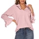 thumbnail image 1 of Moda mujer Casual sólido manga larga suelta camiseta otoño Pullver blusa Turndown Collar Tops Pompotops FGAJ20755, 1 of 6