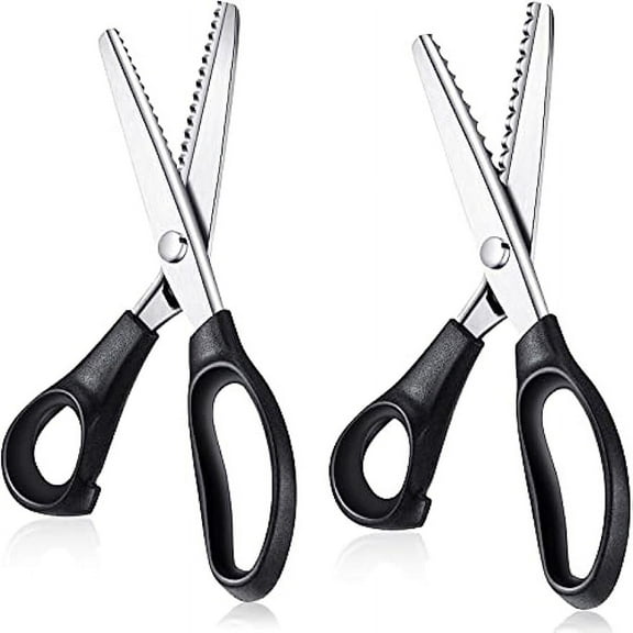 2 Pcs Pinking Shears 7 mm Scalloped Scissors 5 mm Zig Zag Scissors 9.2" Professional Handheld Serrated Crimping Dressmaking Sewing Supplies Jagged Edge Cut Scissors for Fabric, Leather, Paper