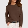 thumbnail image 3 of Women’s Casual Solid Color Knit Sweater, Round Neck Long Sleeve Pullover Top with Pocket, Comfortable Loose Fit Basic Knitwear for Everyday Wear Coffee, 3 of 6