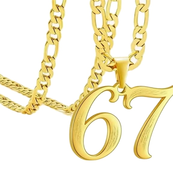 HIJONES Women's Men's Stainless Steel Number 67 Pendant Baseball Soccer Football Basketball Theme Team Sport Chunky Chain Necklace Gold Style 4