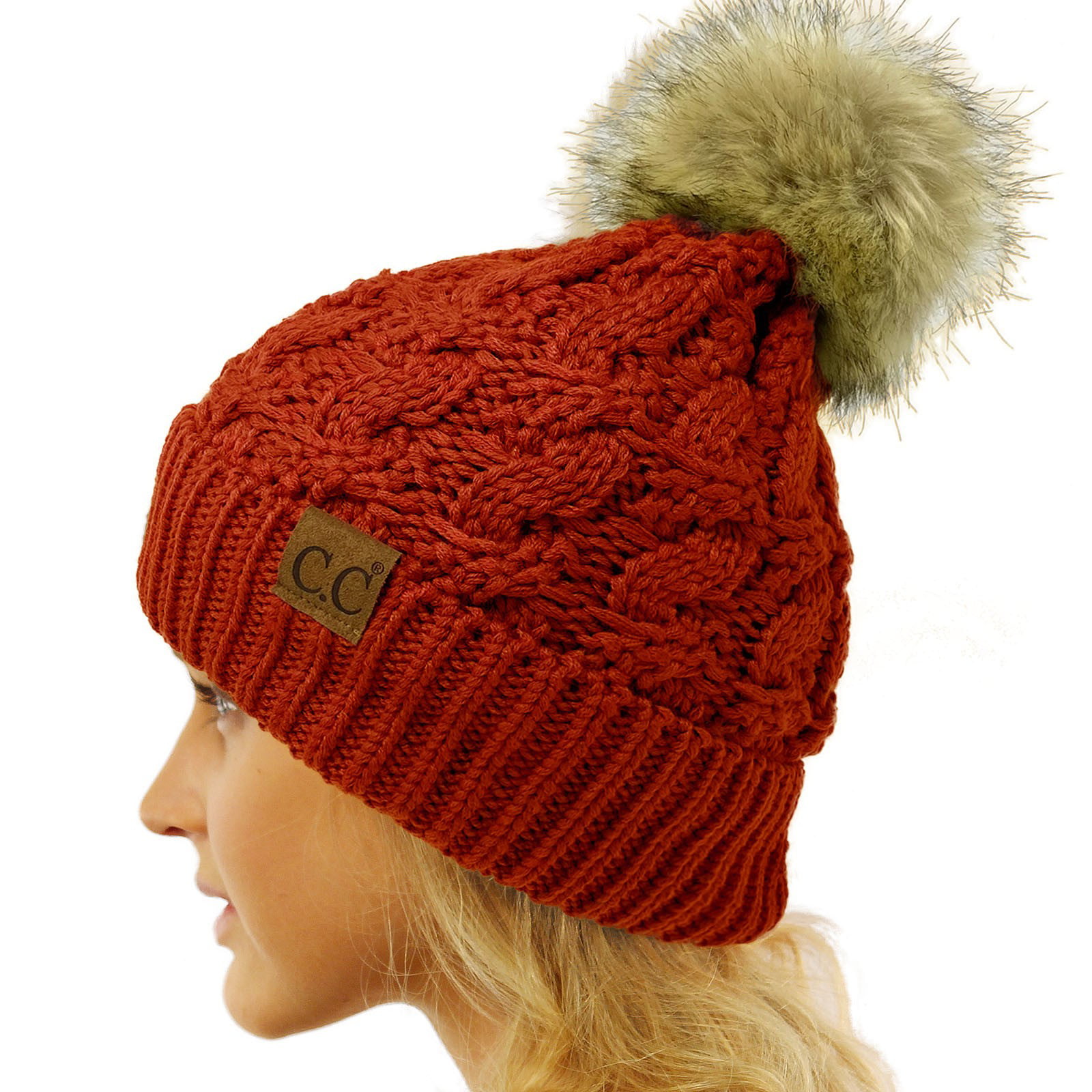 Medium NWT Gap Girls Cable Knit Pom Beanie in Red Small 