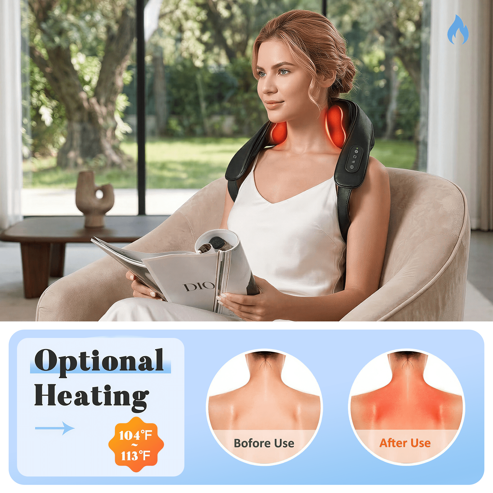 BDUN Neck and Shoulder Massager with Heat, 6D Shiatsu Deep Kneading Massagers, Leg Neck Pain Relief, Home Office Use, Father Day Gift