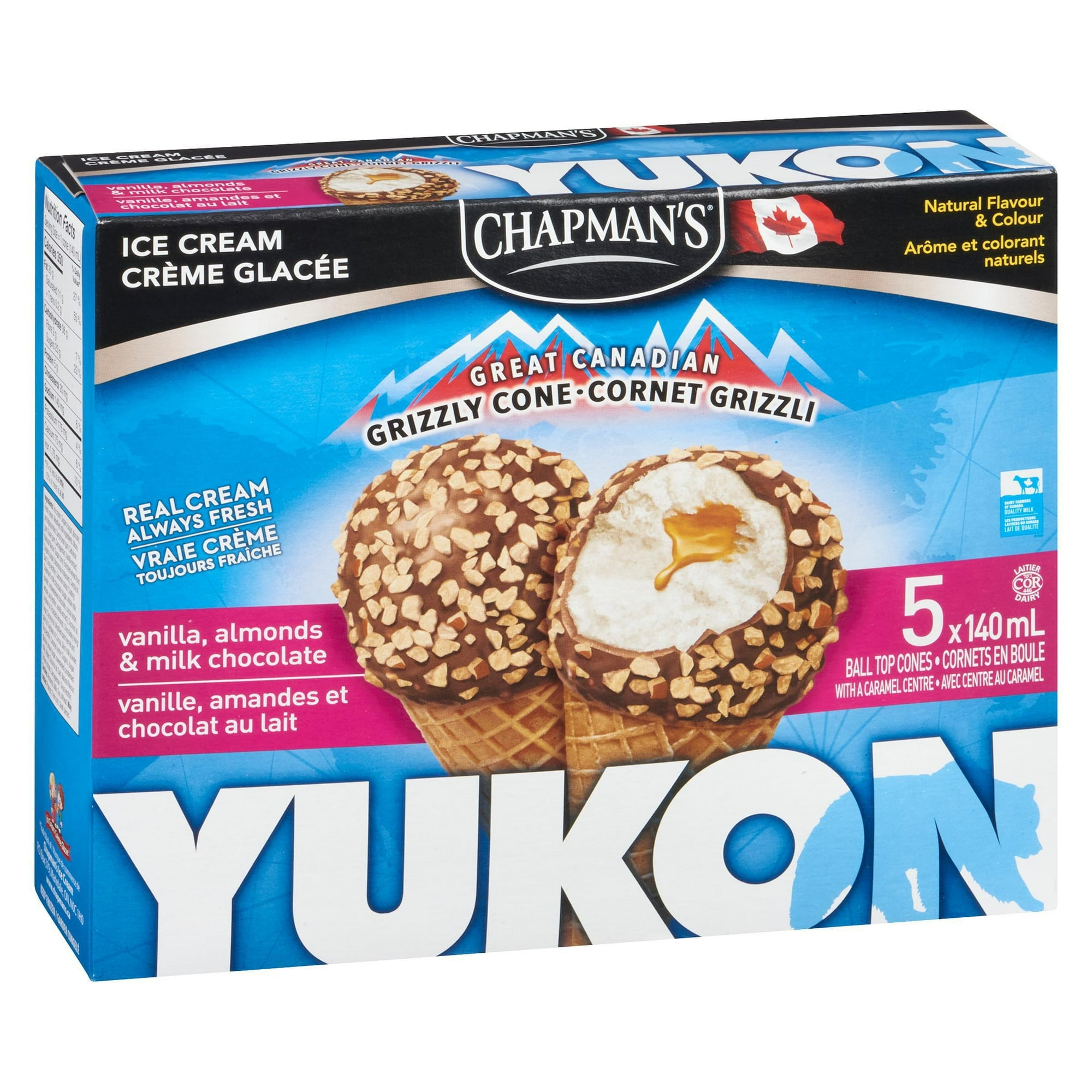 Chapman's Yukon Grizzly Vanilla and Almonds Ice Cream Cone in a Box 5x140 ml
