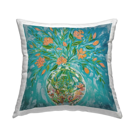 Stupell Industries Seahorse Fish Bowl Bouquet Decorative Printed Throw Pillow Design by Estelle Grengs.