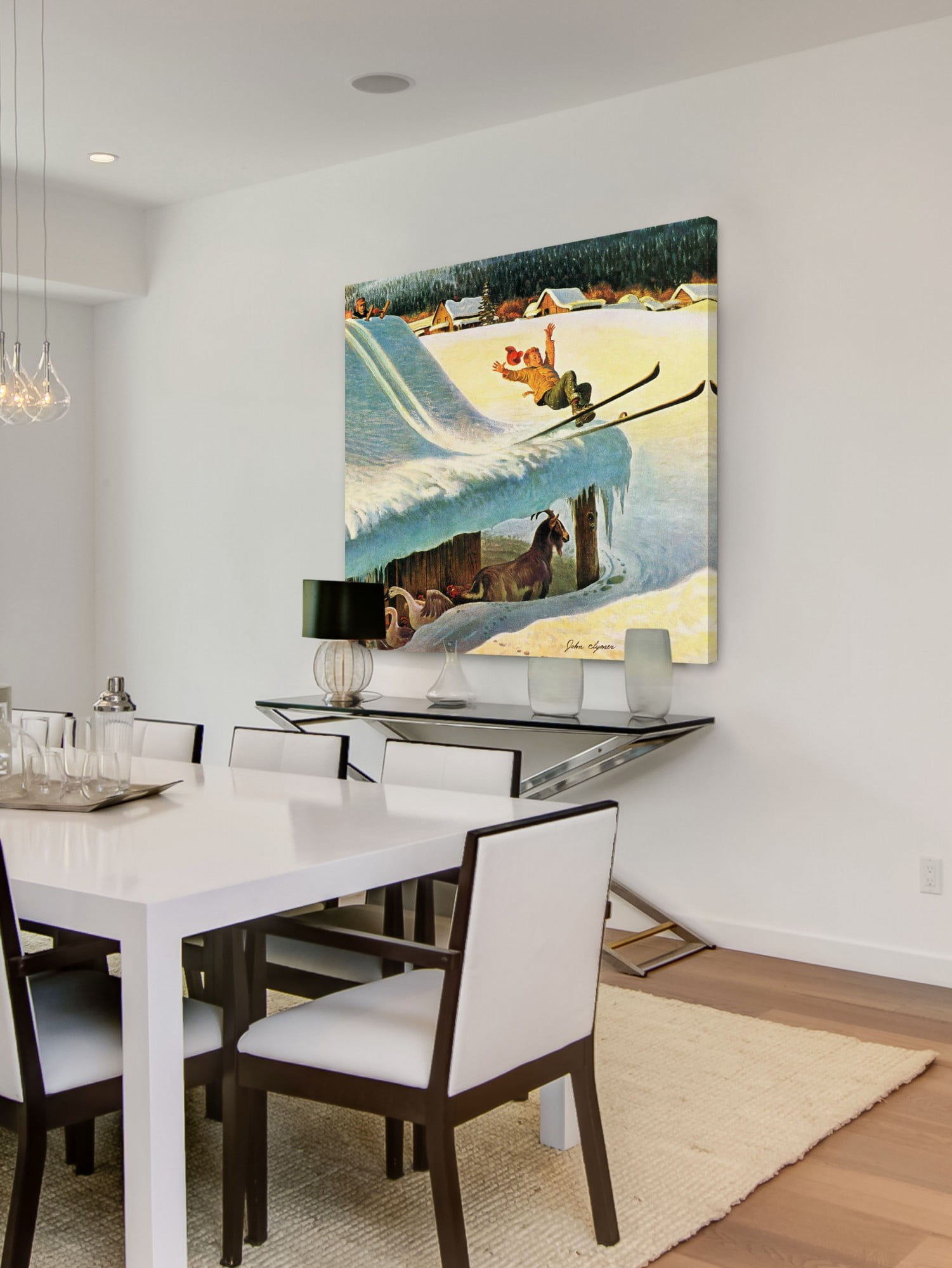 Marmont Hill Barn Skiing by John Clymer Painting Print on Wrapped Canvas