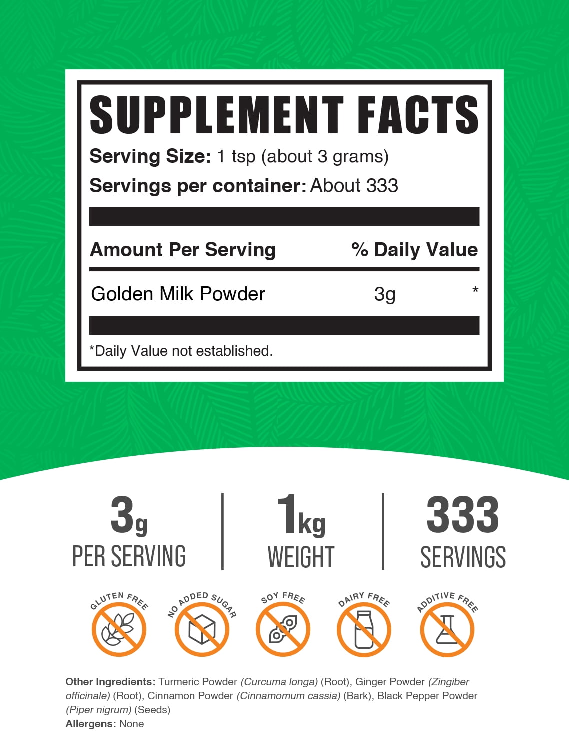 BulkSupplements Golden Milk Powder - 3g per Serving - 1 Kilogram (2.2 lbs) - 333 Servings
