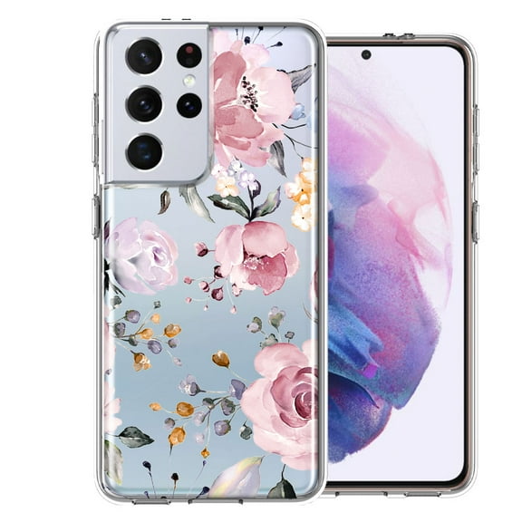 MUNDAZE Case For Samsung Galaxy S21 Ultra Soft Pastel Spring Floral Flowers Blush Lavender Phone Cover