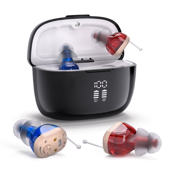 HIBRIQ Nearly Invisible Hearing Aids with Charging Case, Noise Cancelling for Seniors HH-1631L